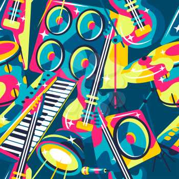 Seamless pattern with musical instruments. Music party or rock concert background.