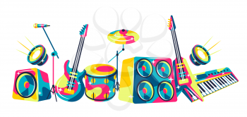 Background with musical instruments. Music party or rock concert illustration.