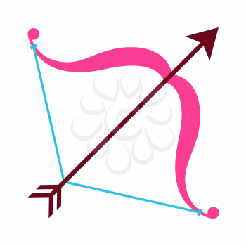 Illustration of bow and arrow. Romantic stylized icon, Valentine day symbol.