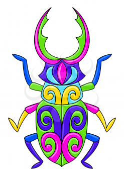 Decorative ornamental stylized beetle. Mexican ceramic cute naive art. Ethnic decorative insect. Traditional folk ornament.