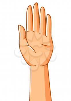 Illustration of raised hand. Sign of consent or choice. Upward gesture.