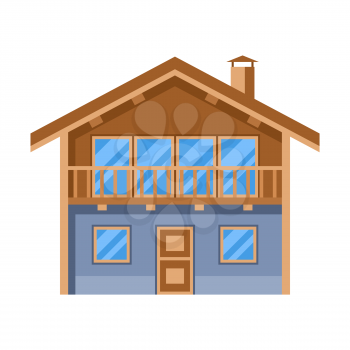 Illustration of wooden chalet house. Adversting icon or image for travel industry and business.