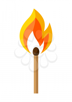Illustration of burning match. Firefighting item. Adversting icon or image for industry and business.