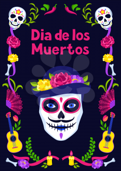 Day of the Dead greeting card. Dia de los muertos. Mexican celebration. Holiday background with traditional symbols.