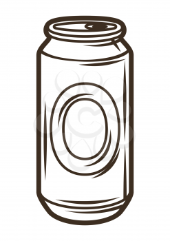 Illustration of aluminum beer can. Object in engraving hand drawn style. Old decorative element for beer festival or Oktoberfest.
