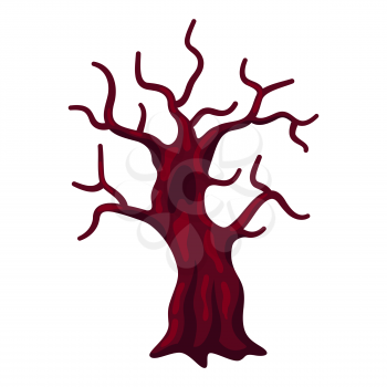 Cartoon illustration of old scary tree. Happy Halloween celebration. Image for holiday and party.