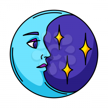 Magic bohemian moon. Mystic, alchemy, spirituality, tattoo art. Isolated vector illustration. Esoteric symbol in cartoon style.