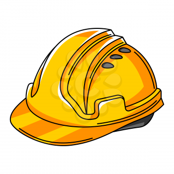 Illustration of yellow helmet. Housing construction item. Industrial repair or building symbol.