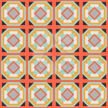 Ceramic tile abstract pattern. Geometric simple motif. Ethnic folk ornament. Mexican talavera, portuguese azulejo or spanish majolica.