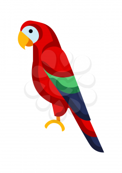 Illustration of stylized parrot. Image of wild bird in simple style. Vector icon.