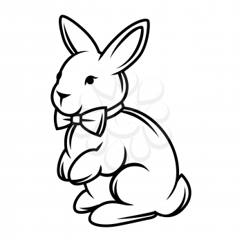 Illustration of rabbit with bow tie. Black and white stylized picture. Icon for design and decoration.