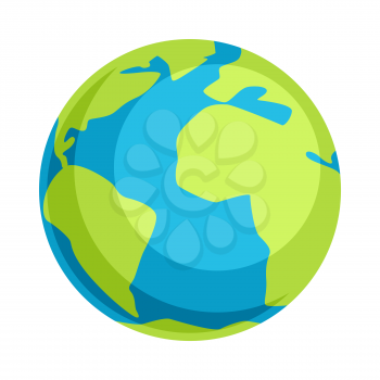 Illustration of planet Earth. Icon in cartoon style. Bright image for cards and posters.