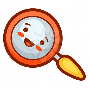 Illustration of magnifier in cartoon style. Cute funny character. Symbol in comic style.