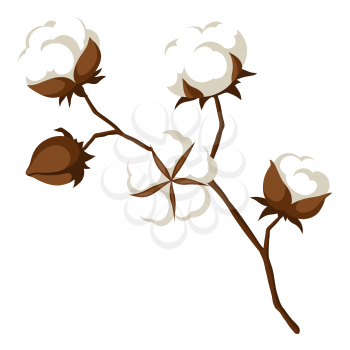 Stylized illustration of cotton branch. Image for design and decoration. Object or icon in abstract style.