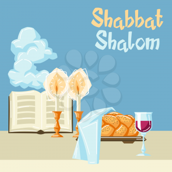 Shabbat Shalom background with religious objects. Background with Jewish symbols. Judaism concept illustration. Celebration traditional items