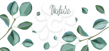 Card or background with poplar branches and green leaves. Spring or summer stylized foliage. Seasonal illustration.