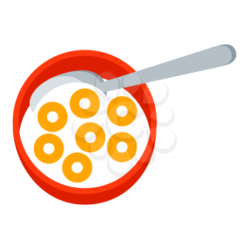Illustration of corn flakes with milk. Breakfast icon. Food item for menu bars, restaurants and shops.