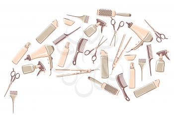 Barbershop background with professional hairdressing tools. Haircutting salon illustration.