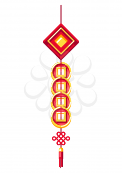 Illustration of Chinese hanging talisman. Asian tradition New Year symbol. Talisman and holiday decoration.