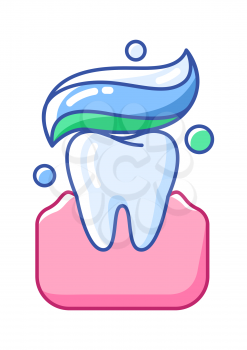 Illustration of teeth cleaning. Dentistry and health care icon. Stomatology and medical item.
