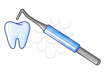 Illustration of dental hook treatment. Dentistry and health care icon. Stomatology and medical item.