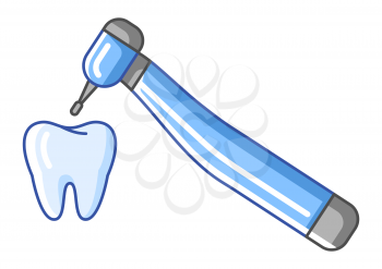 Illustration of dental drill treatment. Dentistry and health care icon. Stomatology and medical item.