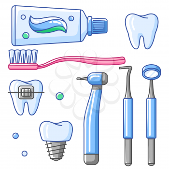 Medical dental equipment icons. Dentistry and health care set. Stomatology items.