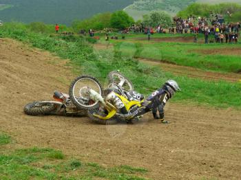 Crash in motocross. Scene from competition.