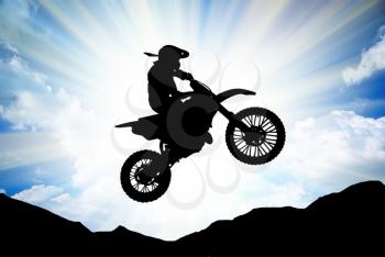Moto racer in sunny sky. Element of sport design. 