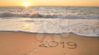 2019 year on the sea shore. Element of design.