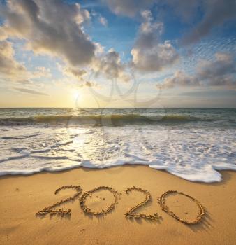 2020 year on the sea shore. Element of design.
