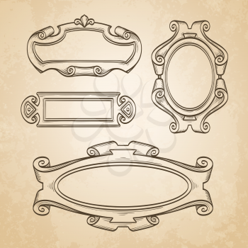 Set of banners. Vintage cartouches on old paper background. Hand drawn vector illustration