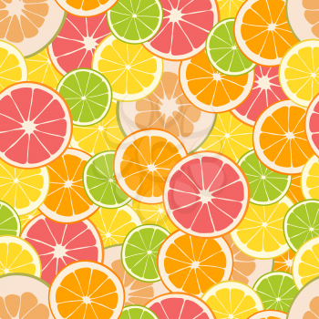 Fruit seamless pattern. Lemon, orange, grapefruit, pomelo, lime. Vector illustration.