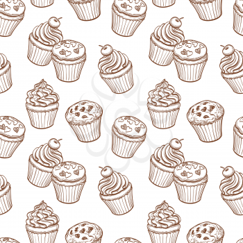 Seamless pattern with muffins and cupcakes. Hand drawn vector llustration.