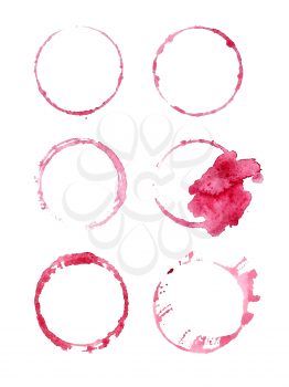 Red wine stains. Design elements isolated on white. Abstract watercolor background. 