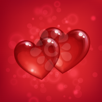Valentine s day greeting card template. Red background with hearts. Vector illustration.