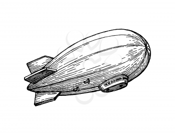 Airship. Ink sketch of dirigible isolated on white background. Hand drawn vector illustration. Retro style.