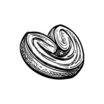 Palmier. Ink sketch of French pastry isolated on white background. Hand drawn vector illustration. Retro style.