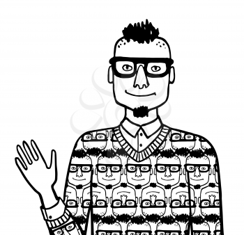 Man with glasses and stylish haircut. Hipster portrait. Doodle sketch. Hand drawn vector illustration of funny character.