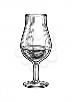 Glass of whiskey. Ink sketch isolated on white background. Hand drawn vector illustration. Retro style.
