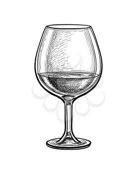 Snifter whiskey glass. Ink sketch isolated on white background. Hand drawn vector illustration. Retro style.