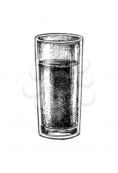 Glass of juice or wine. Ink sketch isolated on white background. Hand drawn vector illustration. Retro style.