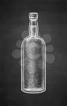Whiskey bottle. Chalk sketch on blackboard background. Hand drawn vector illustration. Retro style.