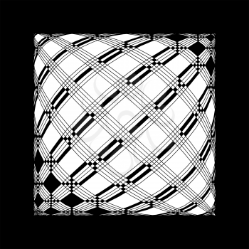 Delusional abstract pattern in black and white. The Illusory effect of three-dimensional object in the plane. Lines and squares with magic curls.