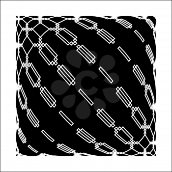 Delusional abstract pattern in black and white. The Illusory effect of three-dimensional object in the plane. Lines and squares with magic curls.