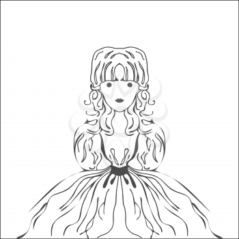 Silhouette Fairy character Princess with long curls and ball gown