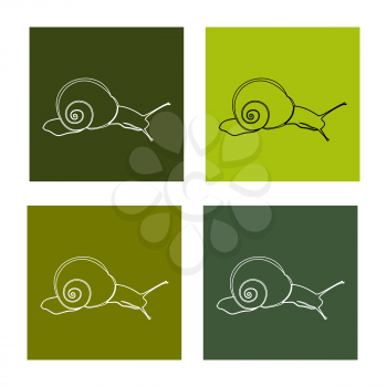 Abstract illustration, black and white silhouette of snail. Set of snails on slope.