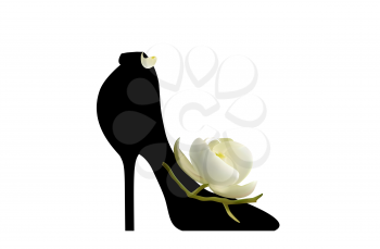 Black elegant high-heeled shoes. The art and fantasy of high fashion.