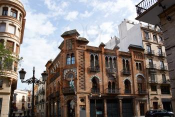 Historic buildings and monuments of Seville, Spain. Architectural details, stone facade and museums Europe. Spanish architectural styles of Gothic and Mudejar, Baroque