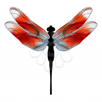 Funny child cartoon illustration of a dragonfly. Bright Dragonfly flutters a summer's day over flowers.